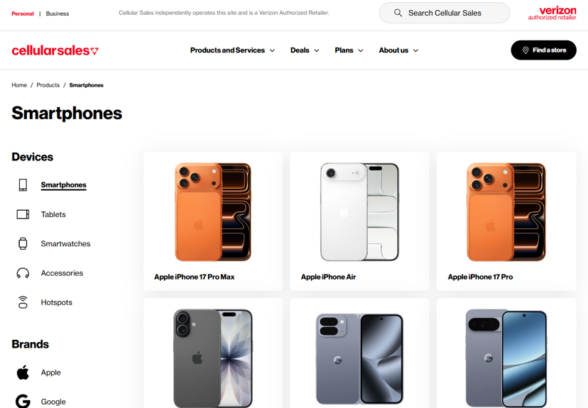 Cellular Sales website screenshot